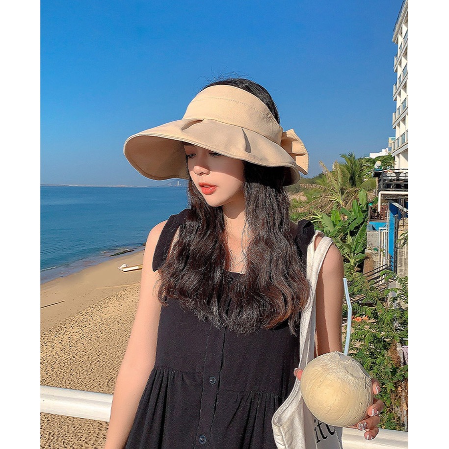 【QIDINA】韓版大帽簷蝴蝶結空頂遮陽帽-Y / 防曬帽 漁夫帽女 棒球帽 鴨舌帽 大頭圍帽子 小臉帽 空頂帽-細節圖9