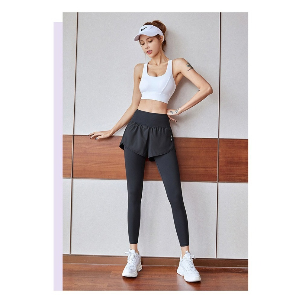 【QIDINA】升級版假兩件遮肉透氣速乾瑜珈運動褲-1PX /  長褲子 假兩件短褲女 瑜珈褲裙 涼感褲 鯊魚褲內搭褲-細節圖8