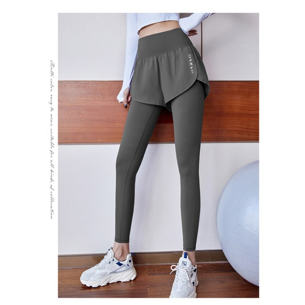 【QIDINA】升級版假兩件遮肉透氣速乾瑜珈運動褲-1PX /  長褲子 假兩件短褲女 瑜珈褲裙 涼感褲 鯊魚褲內搭褲-細節圖9