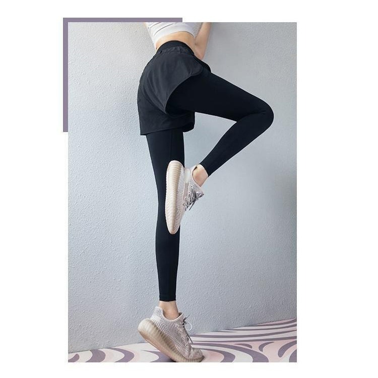 【QIDINA】升級版假兩件遮肉透氣速乾瑜珈運動褲-1PX /  長褲子 假兩件短褲女 瑜珈褲裙 涼感褲 鯊魚褲內搭褲-細節圖10