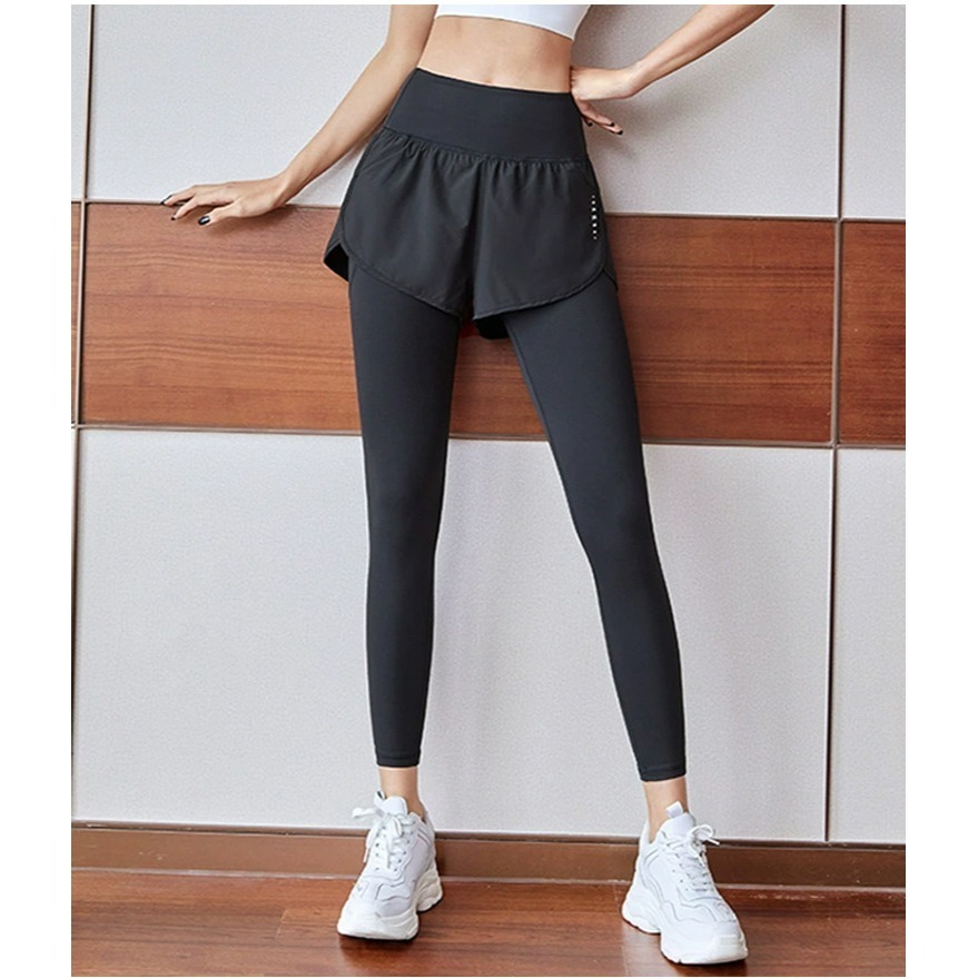 【QIDINA】升級版假兩件遮肉透氣速乾瑜珈運動褲-1PX /  長褲子 假兩件短褲女 瑜珈褲裙 涼感褲 鯊魚褲內搭褲-細節圖11