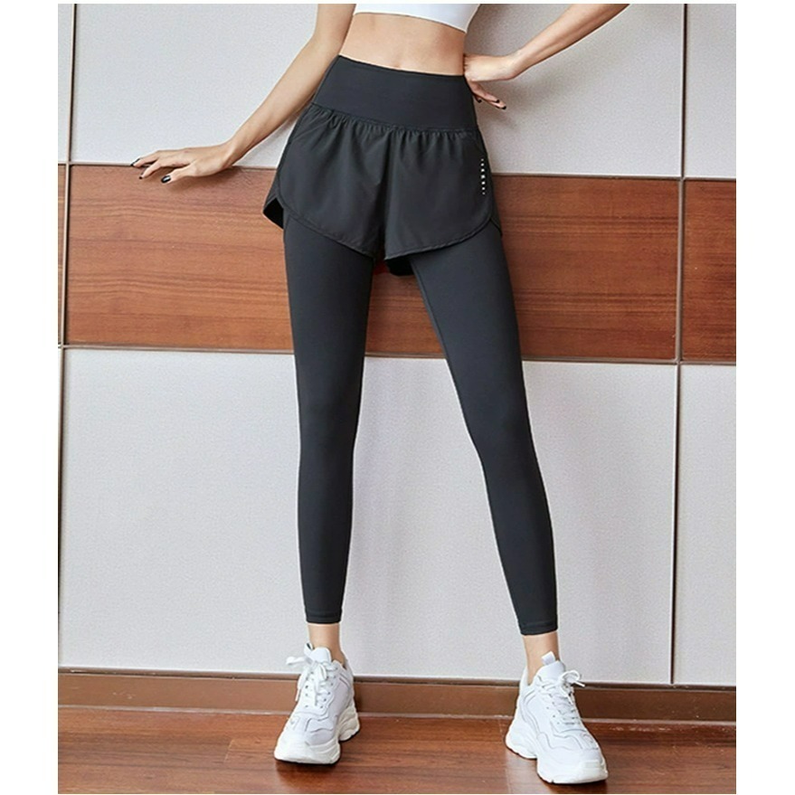 【QIDINA】升級版假兩件遮肉透氣速乾瑜珈運動褲-1PX /  長褲子 假兩件短褲女 瑜珈褲裙 涼感褲 鯊魚褲內搭褲-細節圖11