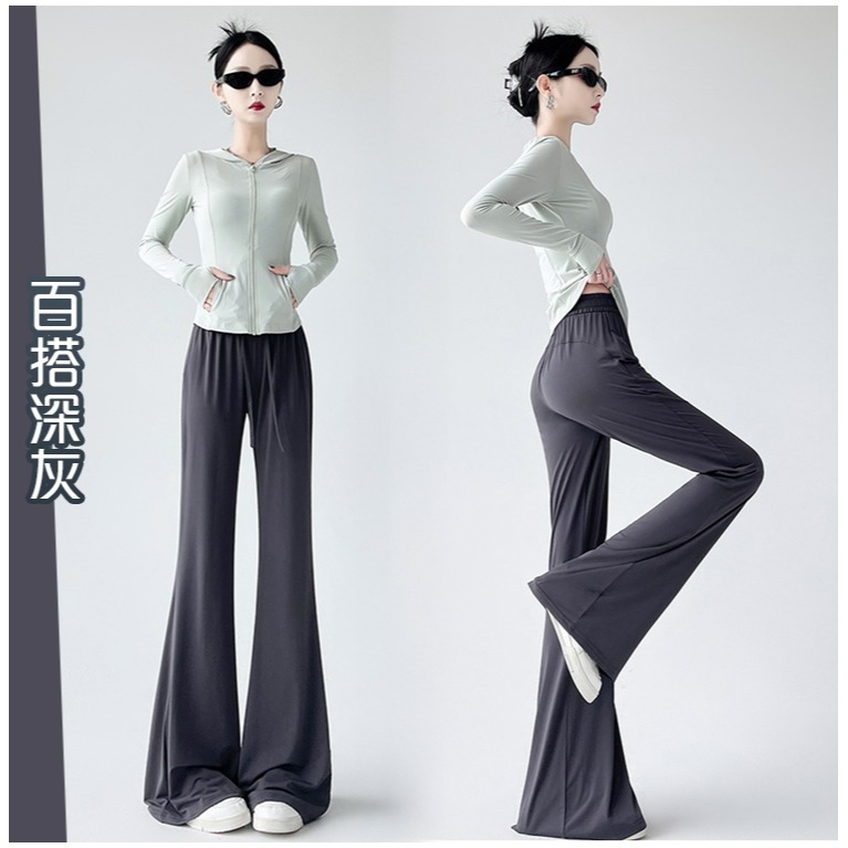 【QIDINA】時尚冰絲涼爽防曬速乾彈力喇叭褲-Y / 直筒褲 寬褲裙 闊腿褲 休閒褲 瑜珈褲 涼感褲子女 睡褲-細節圖11