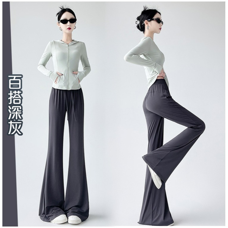 【QIDINA】時尚冰絲涼爽防曬速乾彈力喇叭褲-Y / 直筒褲 寬褲裙 闊腿褲 休閒褲 瑜珈褲 涼感褲子女 睡褲-細節圖11