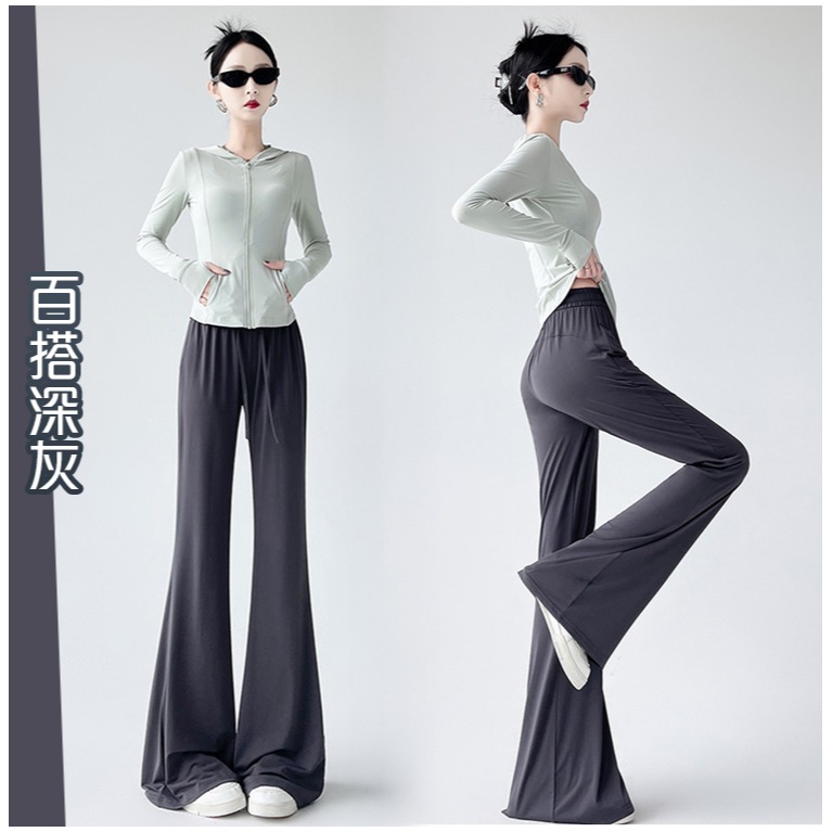 【QIDINA】時尚冰絲涼爽防曬速乾彈力喇叭褲-Y / 直筒褲 寬褲裙 闊腿褲 休閒褲 瑜珈褲 涼感褲子女 睡褲-細節圖11