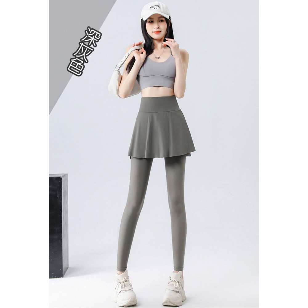 【QIDINA】顯瘦假兩件彈力運動鯊魚褲瑜珈褲裙-B / 運動褲 直筒褲 內搭褲裙長褲 休閒褲 寬褲 緊身褲 睡褲-細節圖11