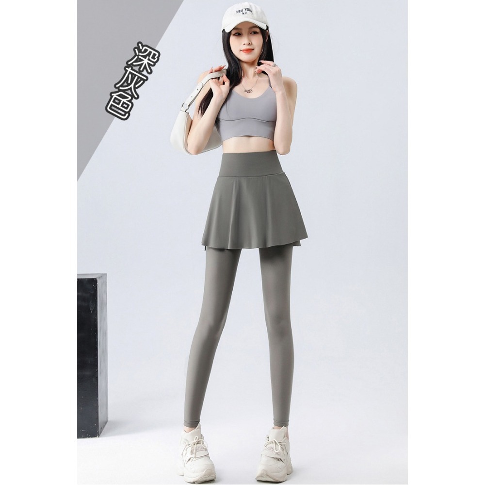 【QIDINA】顯瘦假兩件彈力運動鯊魚褲瑜珈褲裙-B / 運動褲 直筒褲 內搭褲裙長褲 休閒褲 寬褲 緊身褲 睡褲-細節圖11