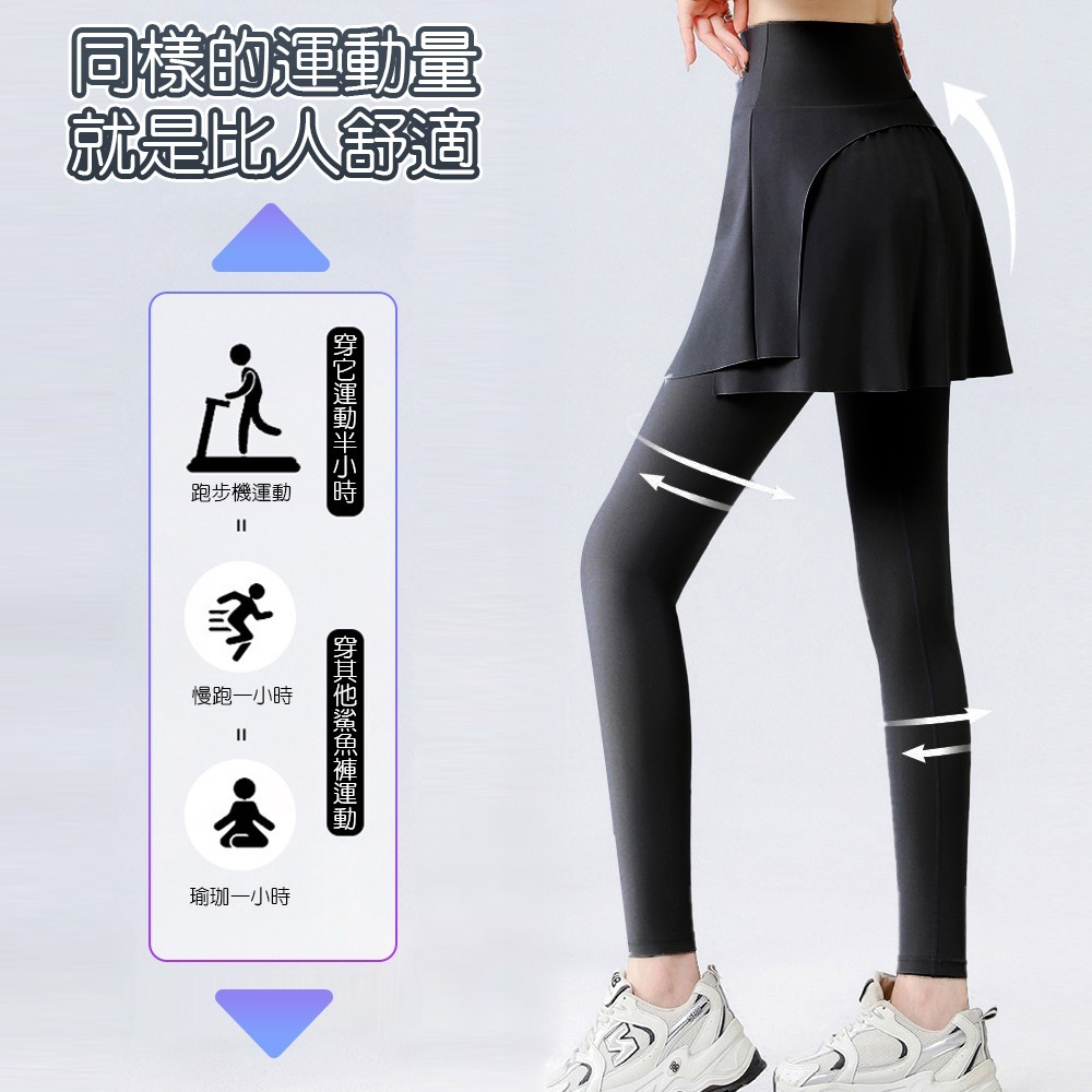 【QIDINA】顯瘦假兩件彈力運動鯊魚褲瑜珈褲裙-B / 運動褲 直筒褲 內搭褲裙長褲 休閒褲 寬褲 緊身褲 睡褲-細節圖6