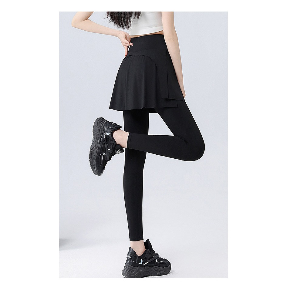 【QIDINA】顯瘦假兩件彈力運動鯊魚褲瑜珈褲裙-B / 運動褲 直筒褲 內搭褲裙長褲 休閒褲 寬褲 緊身褲 睡褲-細節圖10