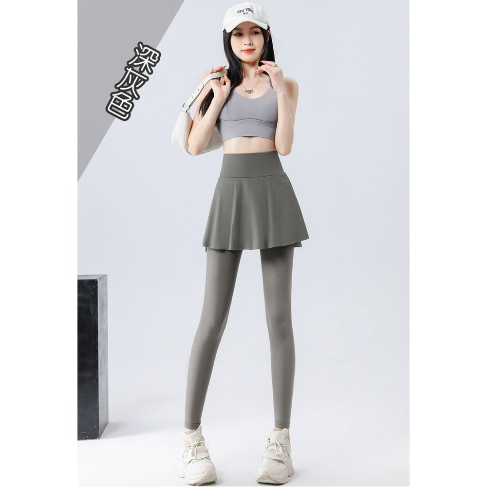 【QIDINA】顯瘦假兩件彈力運動鯊魚褲瑜珈褲裙-B / 運動褲 直筒褲 內搭褲裙長褲 休閒褲 寬褲 緊身褲 睡褲-細節圖11