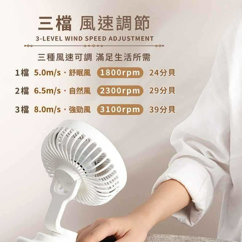 【QIDINA】低噪自動擺頭多檔調節充電夾扇小風扇-A / 電扇 隨身風扇 車用風扇 推車風扇 電風扇 露營風扇-細節圖3