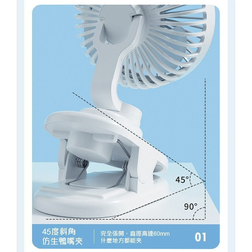 【QIDINA】低噪自動擺頭多檔調節充電夾扇小風扇-A / 電扇 隨身風扇 車用風扇 推車風扇 電風扇 露營風扇-細節圖11