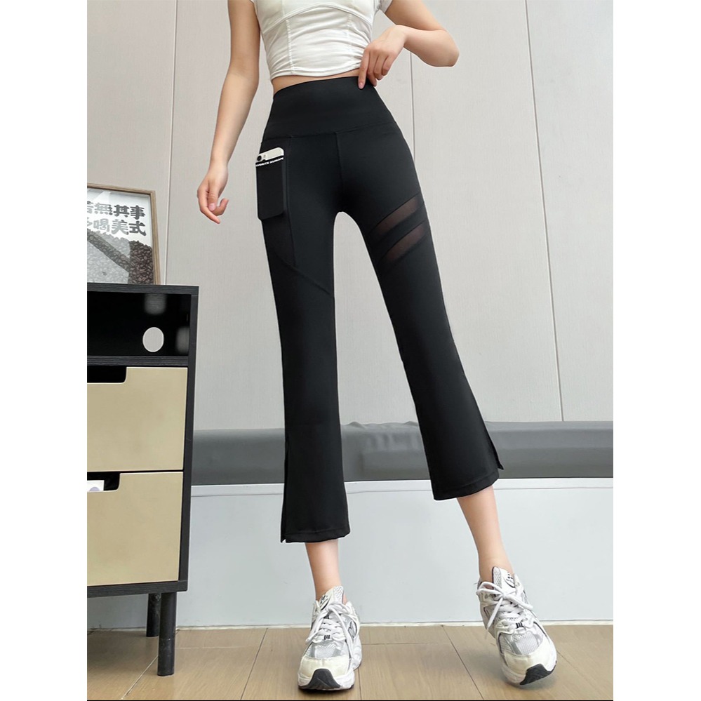 【QIDINA】超顯瘦輕薄涼感八分彈力開叉鯊魚褲-W / 七分褲 喇叭褲 瑜珈褲 褲子女生 涼感褲 長褲女 運動褲女-細節圖8