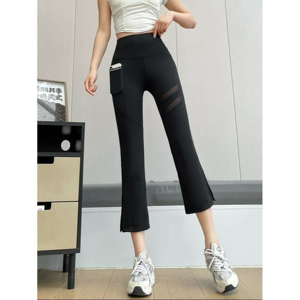 【QIDINA】超顯瘦輕薄涼感八分彈力開叉鯊魚褲-W / 七分褲 喇叭褲 瑜珈褲 褲子女生 涼感褲 長褲女 運動褲女-細節圖8