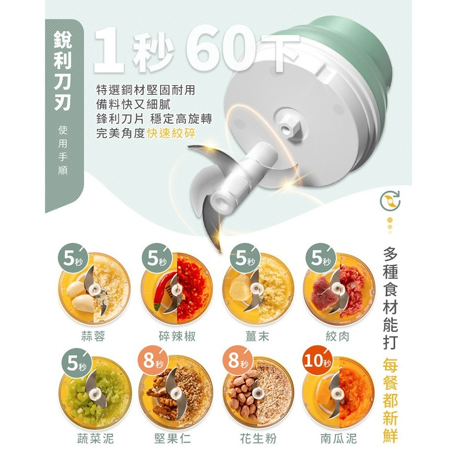 【QIDINA】升級款無線食材料理機 / 攪拌機 攪拌器 調理機 切蒜器 切碎機 副食品機 搗碎器 壓蒜器-細節圖8