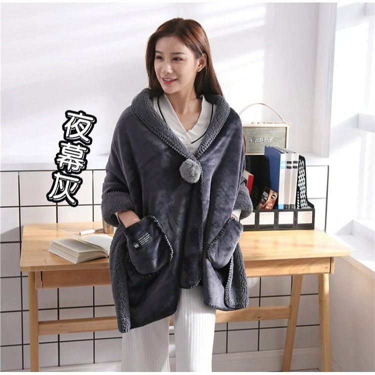 【QIDINA】升級加長雙面絨口袋百搭披肩毯-D / 懶人毯 蓋毯 披肩 毯子 保暖毯 午睡毯 空調毯 法蘭絨沙發毯-細節圖9