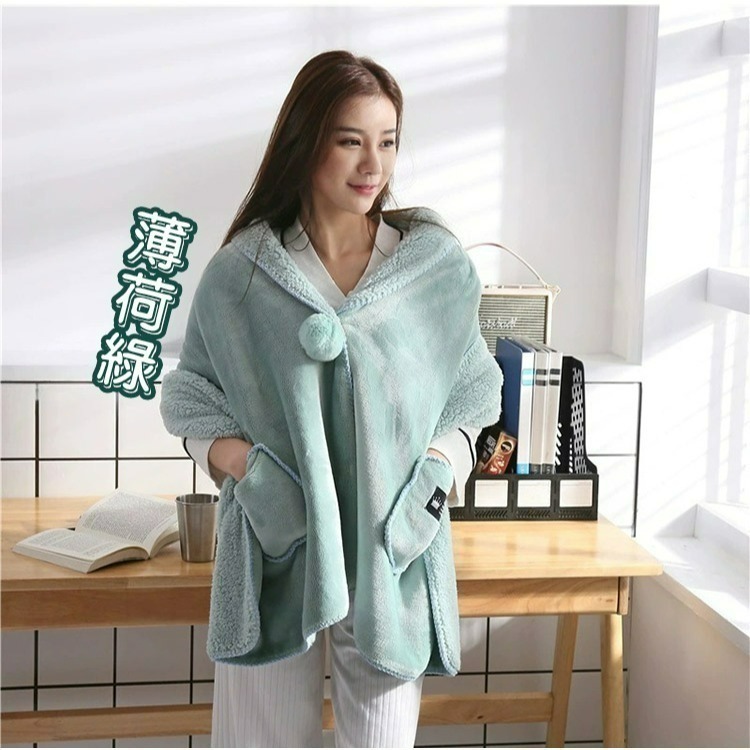 【QIDINA】升級加長雙面絨口袋百搭披肩毯-D / 懶人毯 蓋毯 披肩 毯子 保暖毯 午睡毯 空調毯 法蘭絨沙發毯-細節圖10