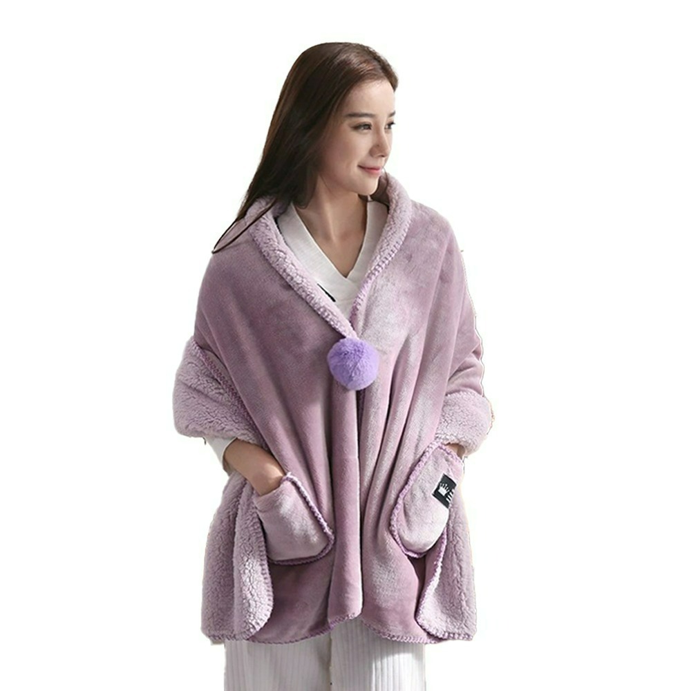 【QIDINA】升級加長雙面絨口袋百搭披肩毯-D / 懶人毯 蓋毯 披肩 毯子 保暖毯 午睡毯 空調毯 法蘭絨沙發毯-規格圖11