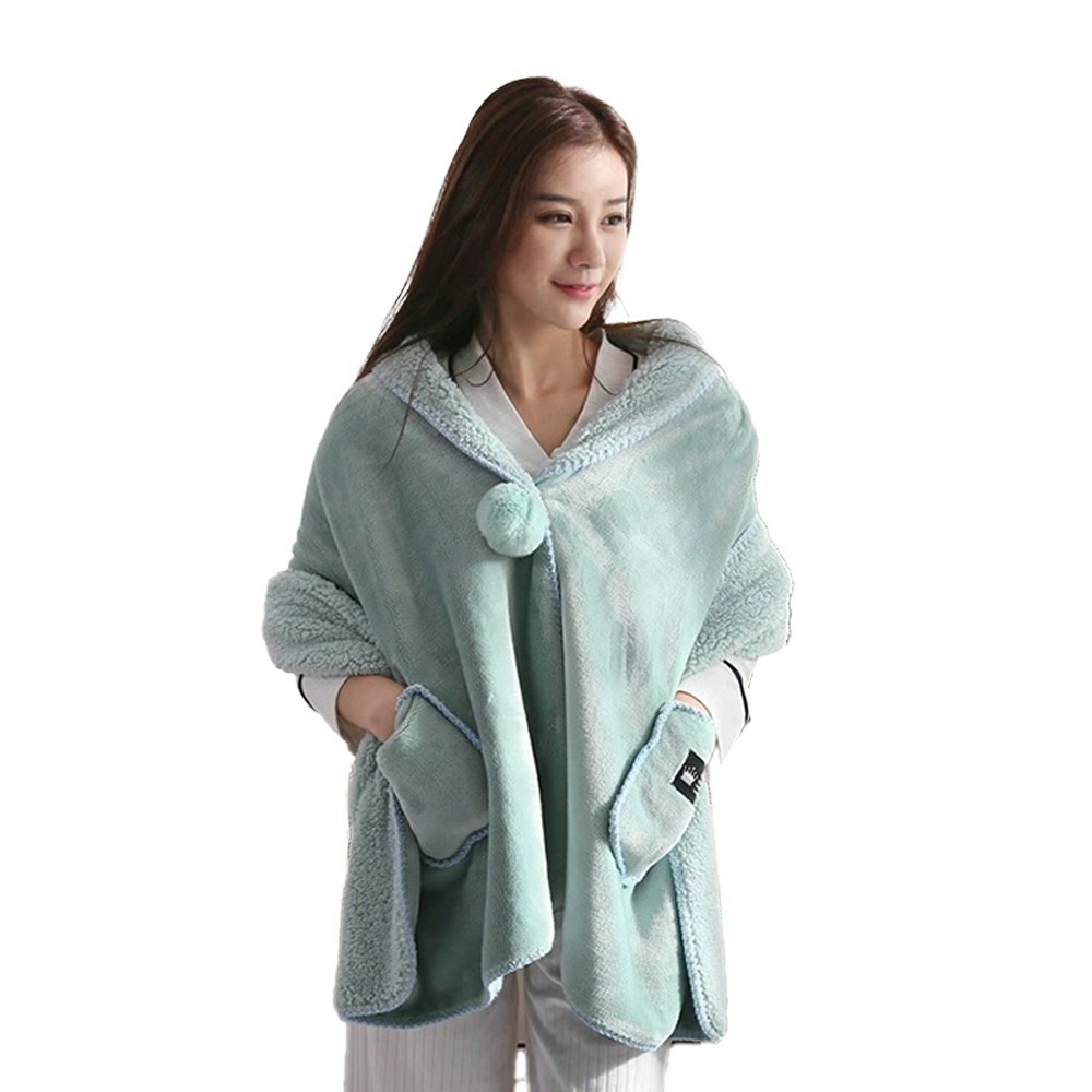 【QIDINA】升級加長雙面絨口袋百搭披肩毯-D / 懶人毯 蓋毯 披肩 毯子 保暖毯 午睡毯 空調毯 法蘭絨沙發毯-規格圖11
