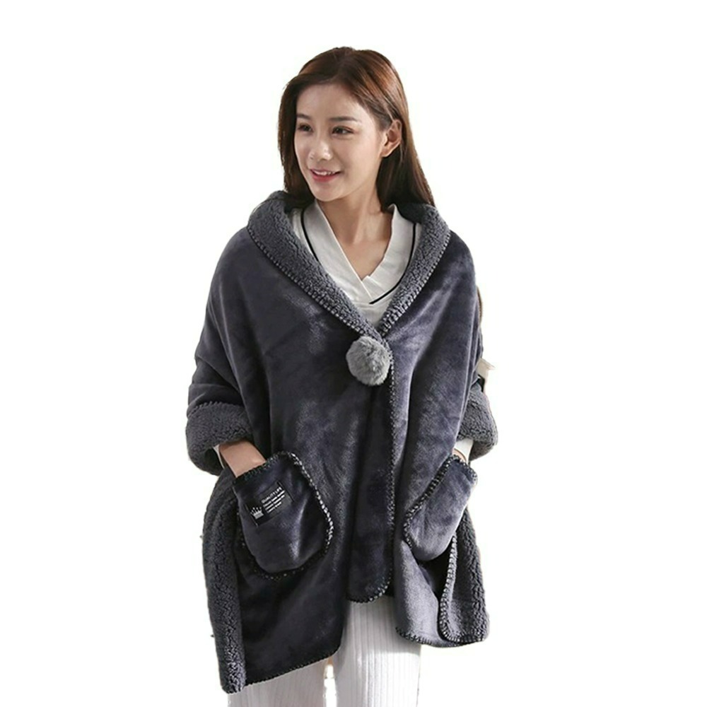 【QIDINA】升級加長雙面絨口袋百搭披肩毯-D / 懶人毯 蓋毯 披肩 毯子 保暖毯 午睡毯 空調毯 法蘭絨沙發毯-規格圖11