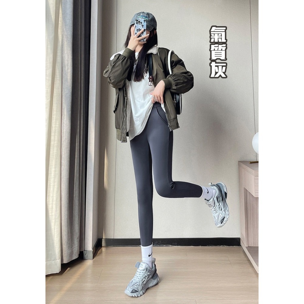 【QIDINA】升級加絨雙口袋顯瘦彈力保暖鯊魚褲-2PC / 喇叭褲 瑜珈褲 保暖褲 刷毛褲 高腰褲 運動褲 直筒褲-細節圖9
