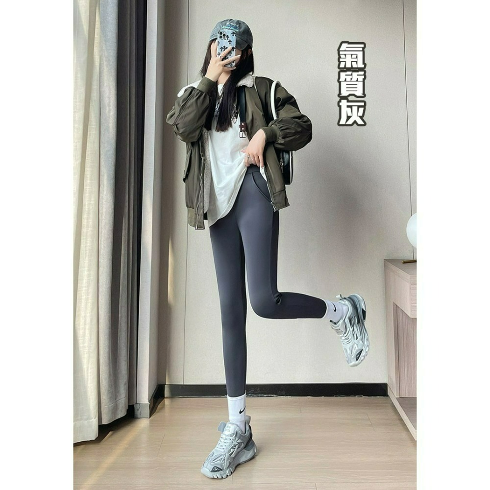 【QIDINA】升級加絨雙口袋顯瘦彈力保暖鯊魚褲-2PC / 喇叭褲 瑜珈褲 保暖褲 刷毛褲 高腰褲 運動褲 直筒褲-細節圖9