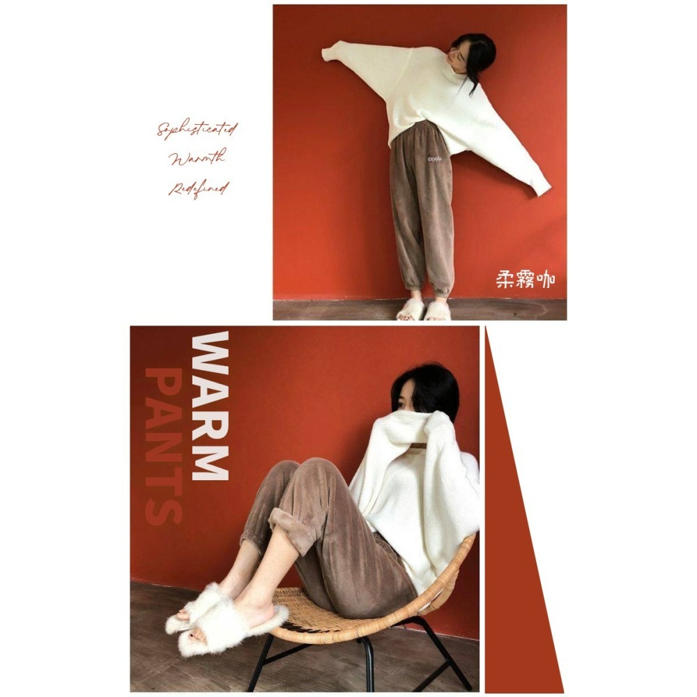 【QIDINA】軟綿綿保暖珊瑚絨居家褲-2PD / 長褲 褲子女 長袖睡褲 法蘭絨 保暖褲 冬天睡衣 睡衣套裝 居家睡褲-細節圖9