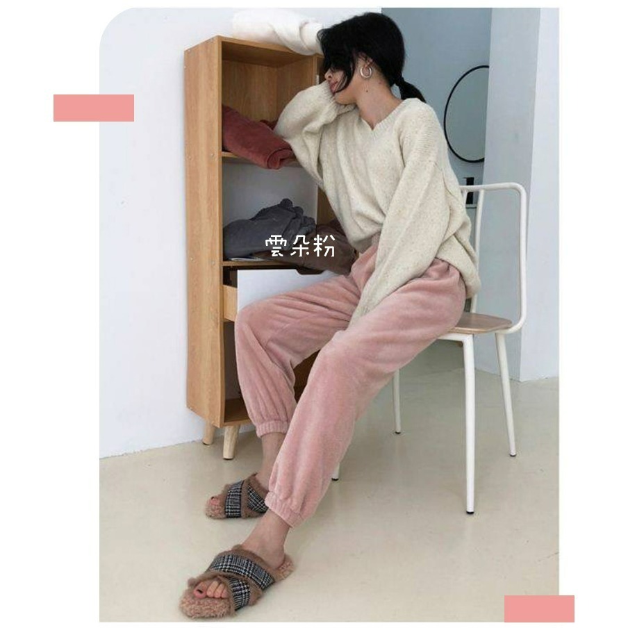 【QIDINA】軟綿綿保暖珊瑚絨居家褲-2PD / 長褲 褲子女 長袖睡褲 法蘭絨 保暖褲 冬天睡衣 睡衣套裝 居家睡褲-細節圖10