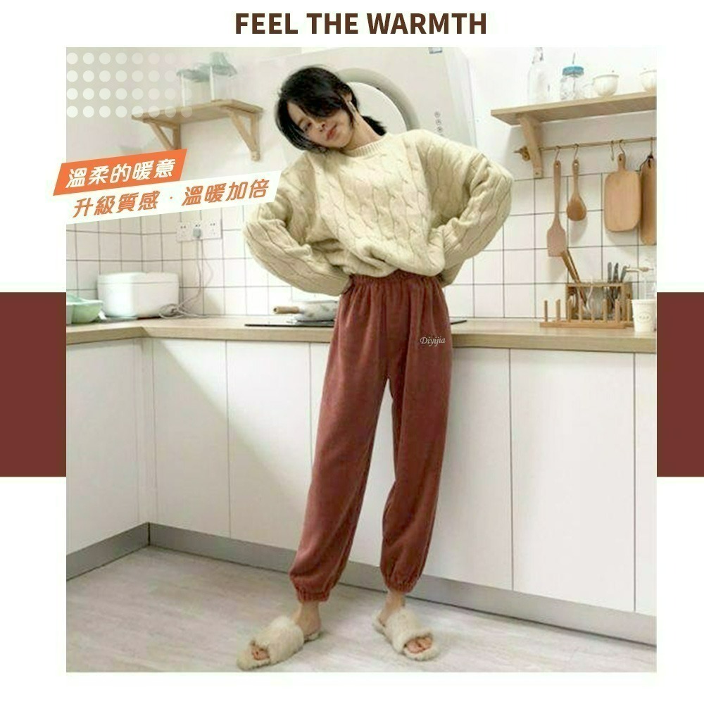 【QIDINA】軟綿綿保暖珊瑚絨居家褲-2PD / 長褲 褲子女 長袖睡褲 法蘭絨 保暖褲 冬天睡衣 睡衣套裝 居家睡褲-細節圖4