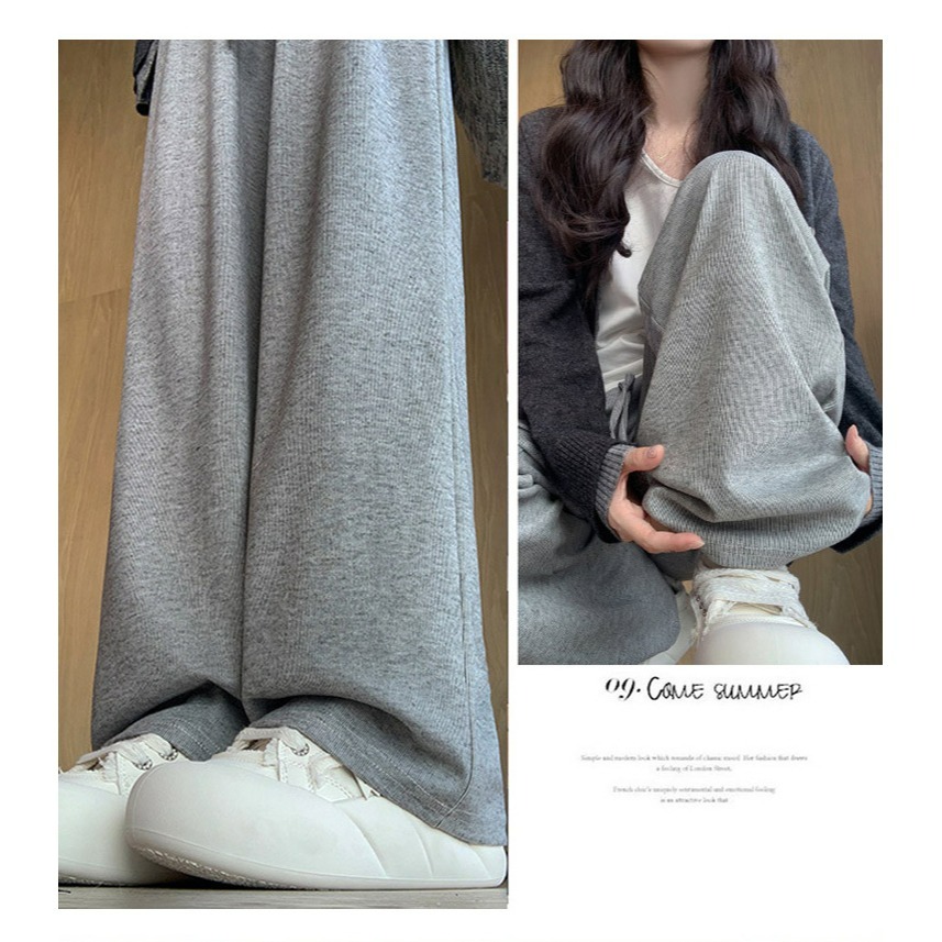 【QIDINA】秋冬厚實保暖內毛絨百搭軟糯闊腿褲-2PE / 長褲女 落地褲 保暖褲 黑色長褲 寬褲 休閒褲 寬褲女-細節圖9