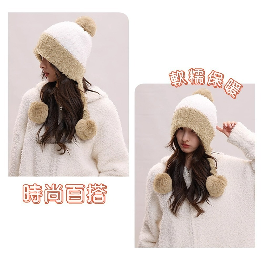 【QIDINA】超柔軟加厚毛線雙球保暖帽-2HD / 帽子女 毛線帽 毛帽 冬天帽 球球帽 漁夫帽子女 保暖帽 遮陽帽-細節圖5