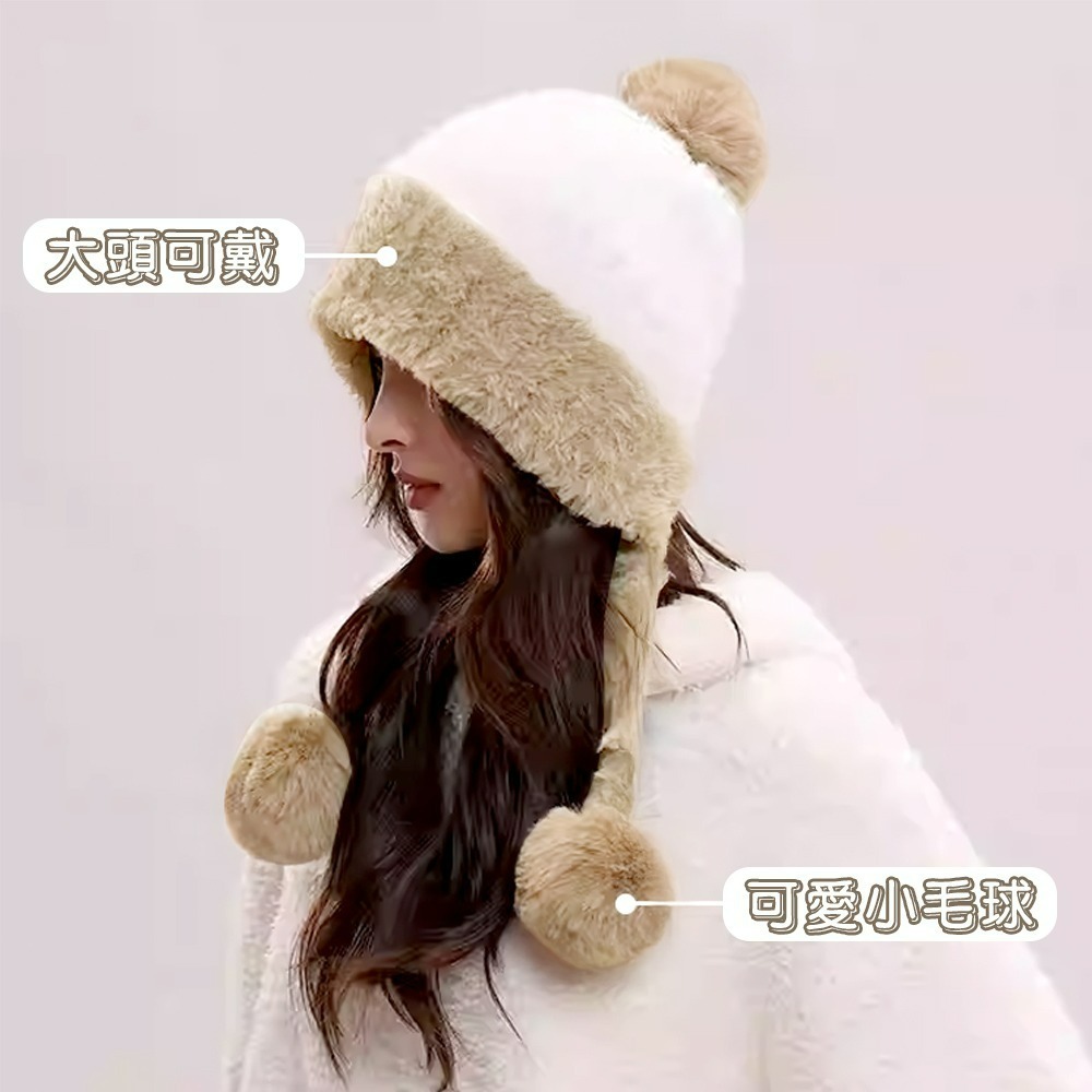 【QIDINA】超柔軟加厚毛線雙球保暖帽-2HD / 帽子女 毛線帽 毛帽 冬天帽 球球帽 漁夫帽子女 保暖帽 遮陽帽-細節圖6