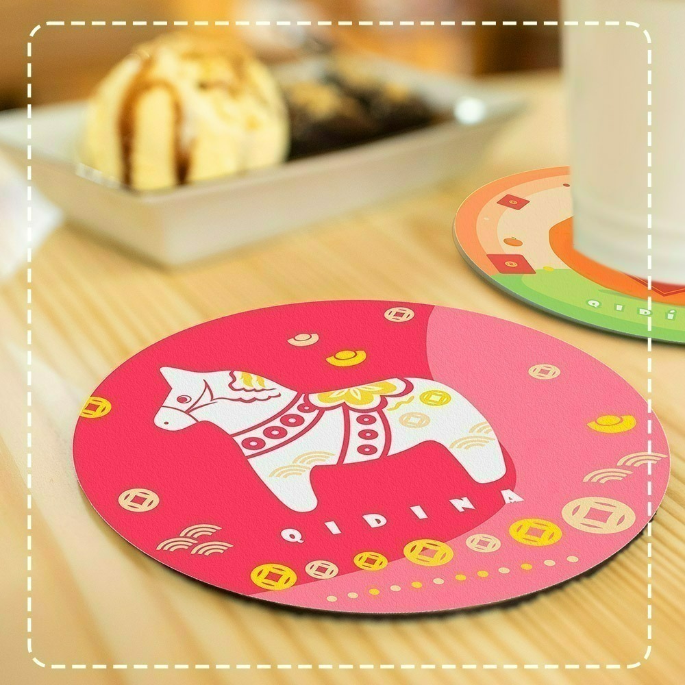 【限時購】【QIDINA】4入一組-新年招財限量款-加大加厚硅藻土吸水軟杯墊14cm-細節圖8