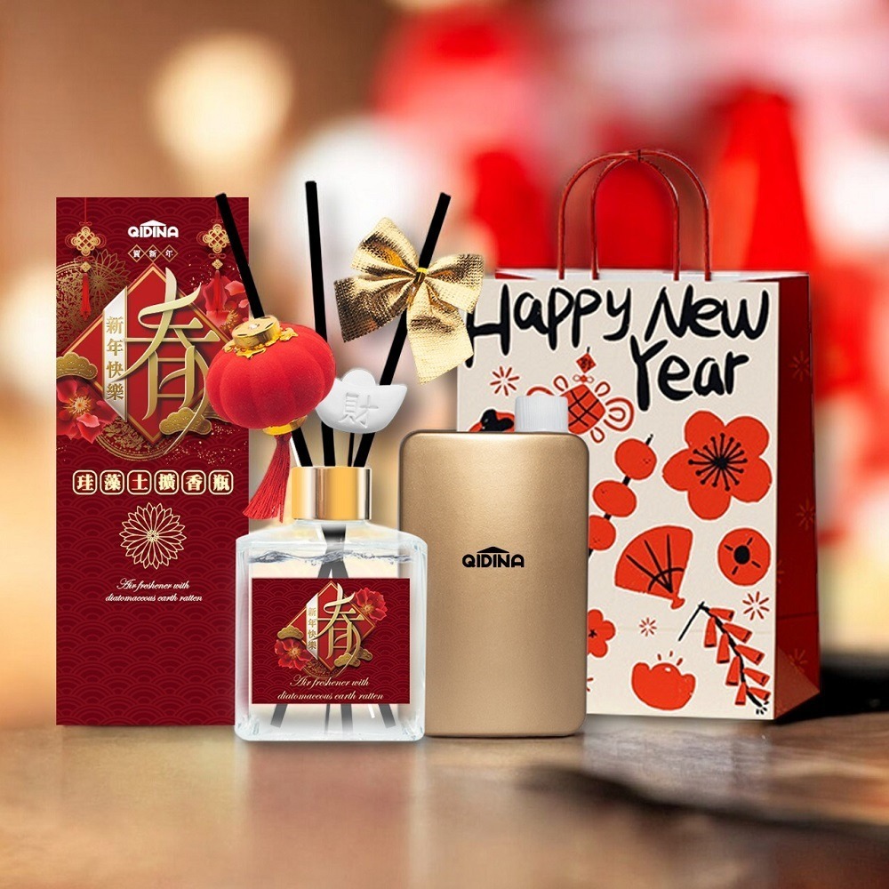 【QIDINA】箔金招財精油硅藻土擴香瓶禮盒 + 箔金補充瓶 + 送禮袋組合 / 聖誕禮物 新年佈置 櫥窗佈置 過年佈置-細節圖3