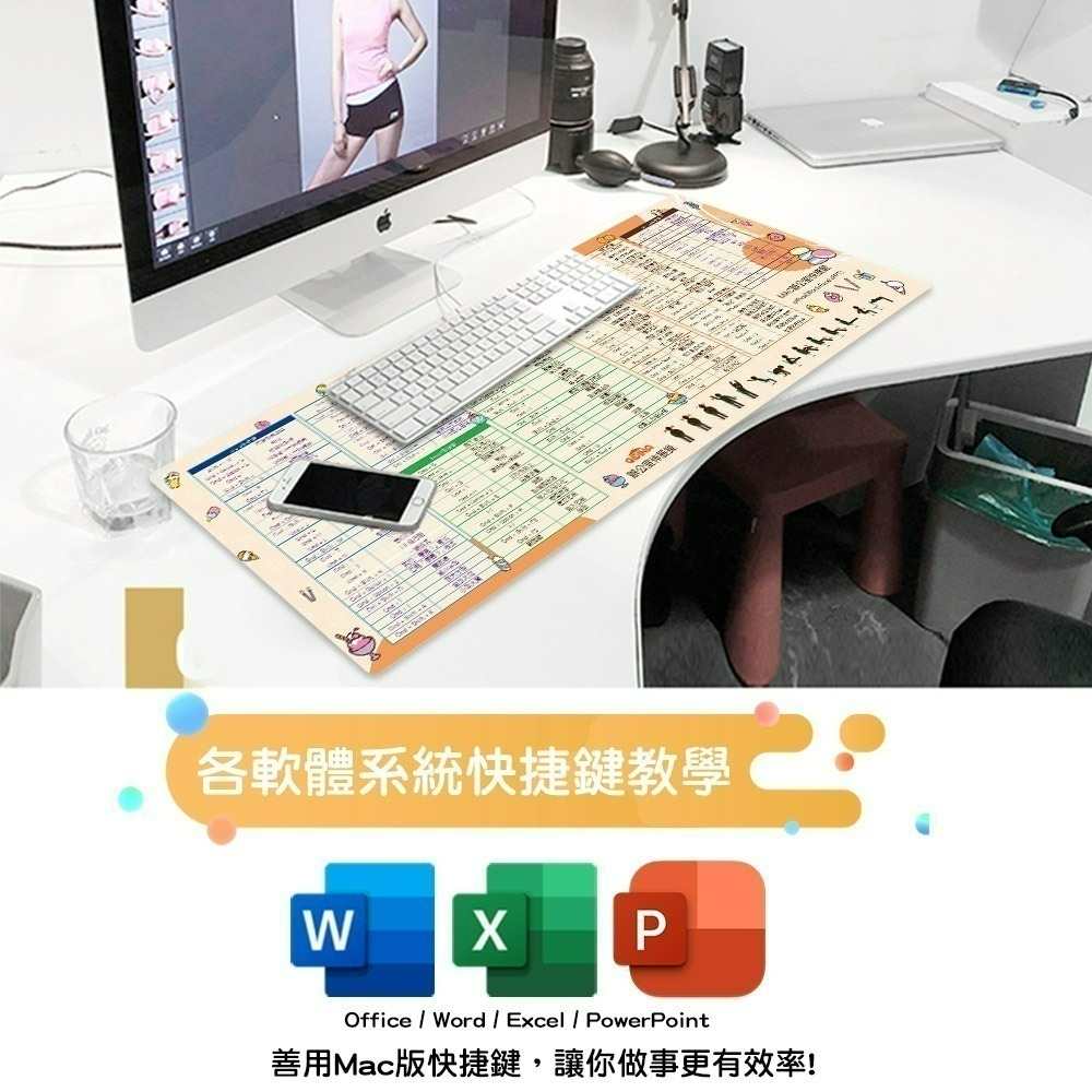 【限時購】【QIDINA】獨創設計-質感MAC繁中快捷鍵滑鼠大桌墊 / 超大滑鼠墊 電腦桌墊 辦公桌墊 快捷鍵桌墊-細節圖5