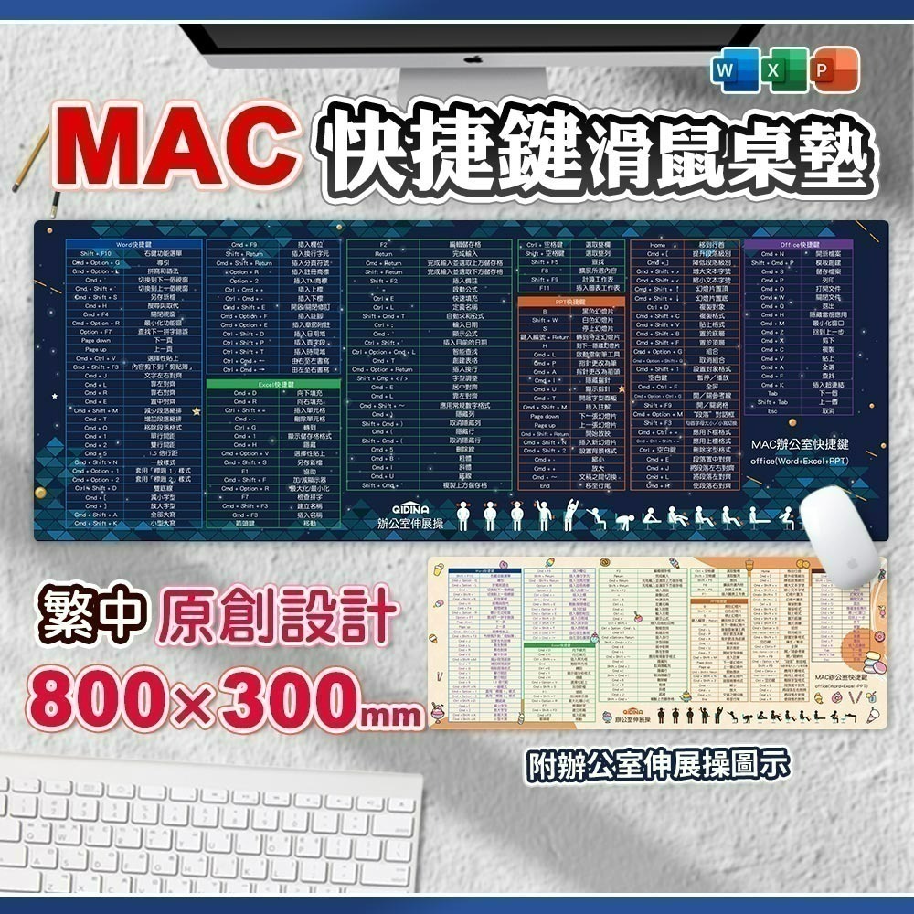 【限時購】【QIDINA】獨創設計-質感MAC繁中快捷鍵滑鼠大桌墊 / 超大滑鼠墊 電腦桌墊 辦公桌墊 快捷鍵桌墊-細節圖2