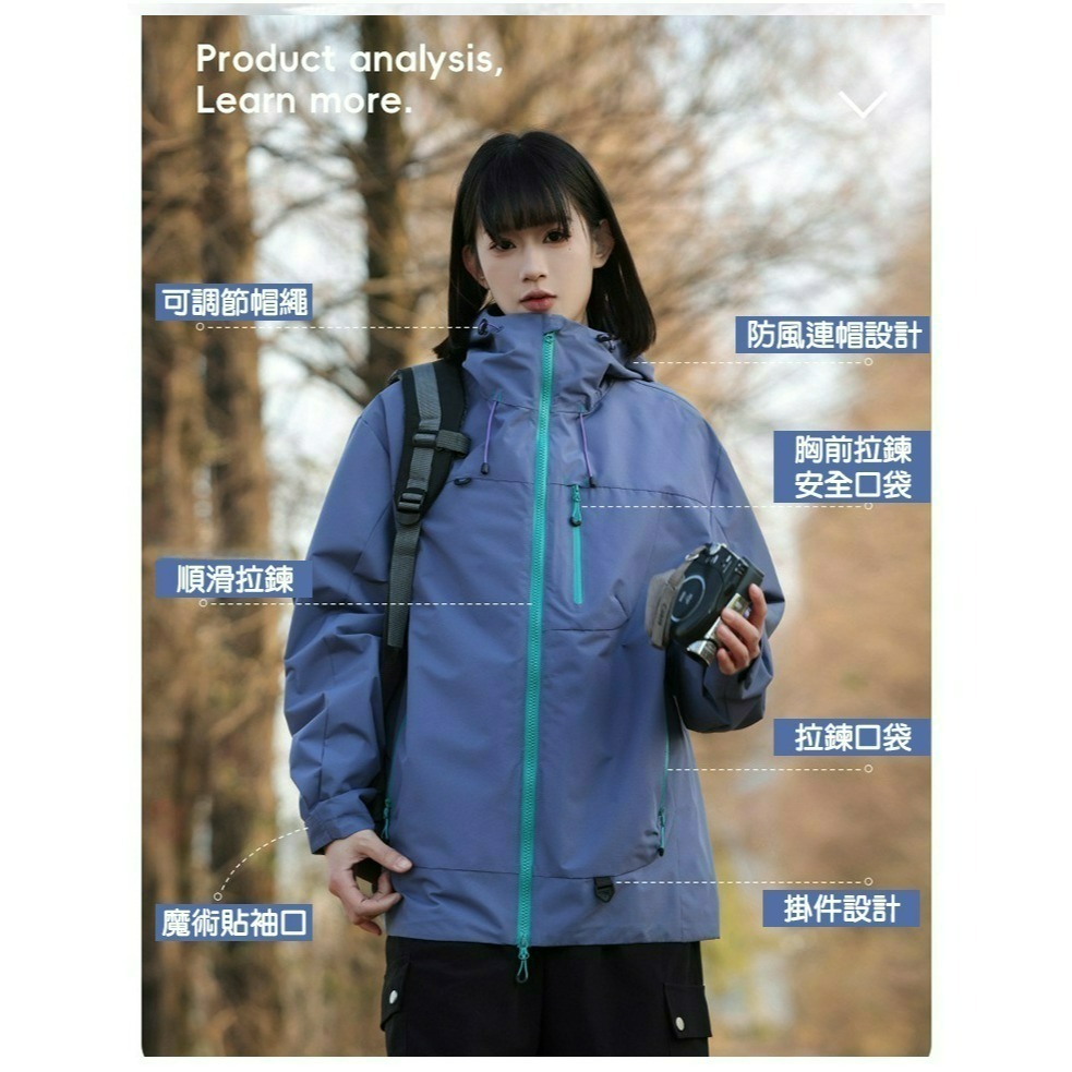 【QIDINA】質感男女款防風防潑水衝鋒外套-H / 羽絨外套 連帽外套 厚外套 衝鋒衣 大尺碼外套 女外套 秋天外套-細節圖8