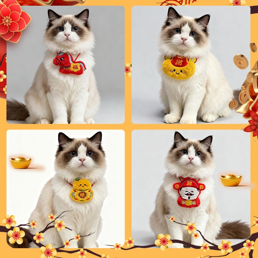 【QIDINA】寵物俏皮新年圍兜口水巾寵物配件-1DF /	寵物領巾 貓咪衣服 貓衣服 寵物服-細節圖2