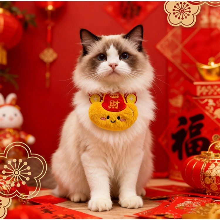 【QIDINA】寵物俏皮新年圍兜口水巾寵物配件-1DF /	寵物領巾 貓咪衣服 貓衣服 寵物服-細節圖7