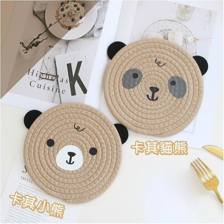 【QIDINA】2入-升級加厚超療癒小熊棉繩隔熱墊-D / 餐墊 吸水杯墊 餐桌墊 桌面小擺件 餐桌 鍋子 盤子 鍋墊-細節圖7