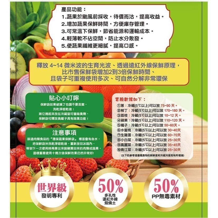 台灣製第二代天然環保蔬果保鮮袋、專利會呼吸的天然保鮮盒-細節圖4