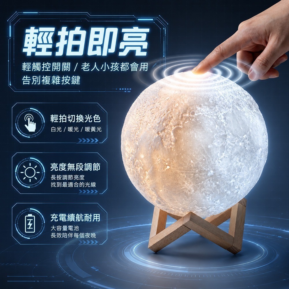 【限時購】【QIDINA】爆紅款仿真星球拍拍燈小夜燈-I / 投影小夜燈 感應燈 星空投影燈 星空燈 星空小夜燈-細節圖3