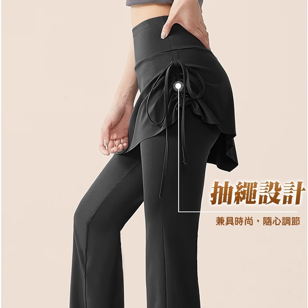【QIDINA】超顯瘦假兩件遮肉速乾微喇叭瑜珈褲運動褲-2PI / 運動褲子女 微喇叭褲女 假兩件長褲女 運動短褲女-細節圖5