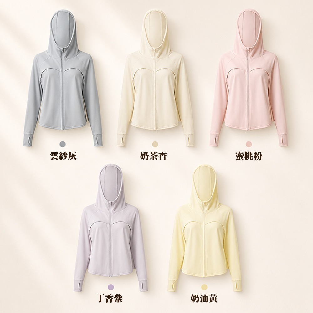 【QIDINA】高質感冰絲涼感雲朵連帽防曬外套-I / 薄外套 防曬外套 涼感外套 短版外套 運動外套 女 連帽外套-細節圖4