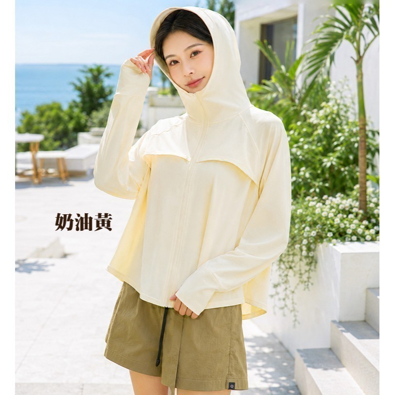 【QIDINA】高質感冰絲涼感雲朵連帽防曬外套-I / 薄外套 防曬外套 涼感外套 短版外套 運動外套 女 連帽外套-細節圖9