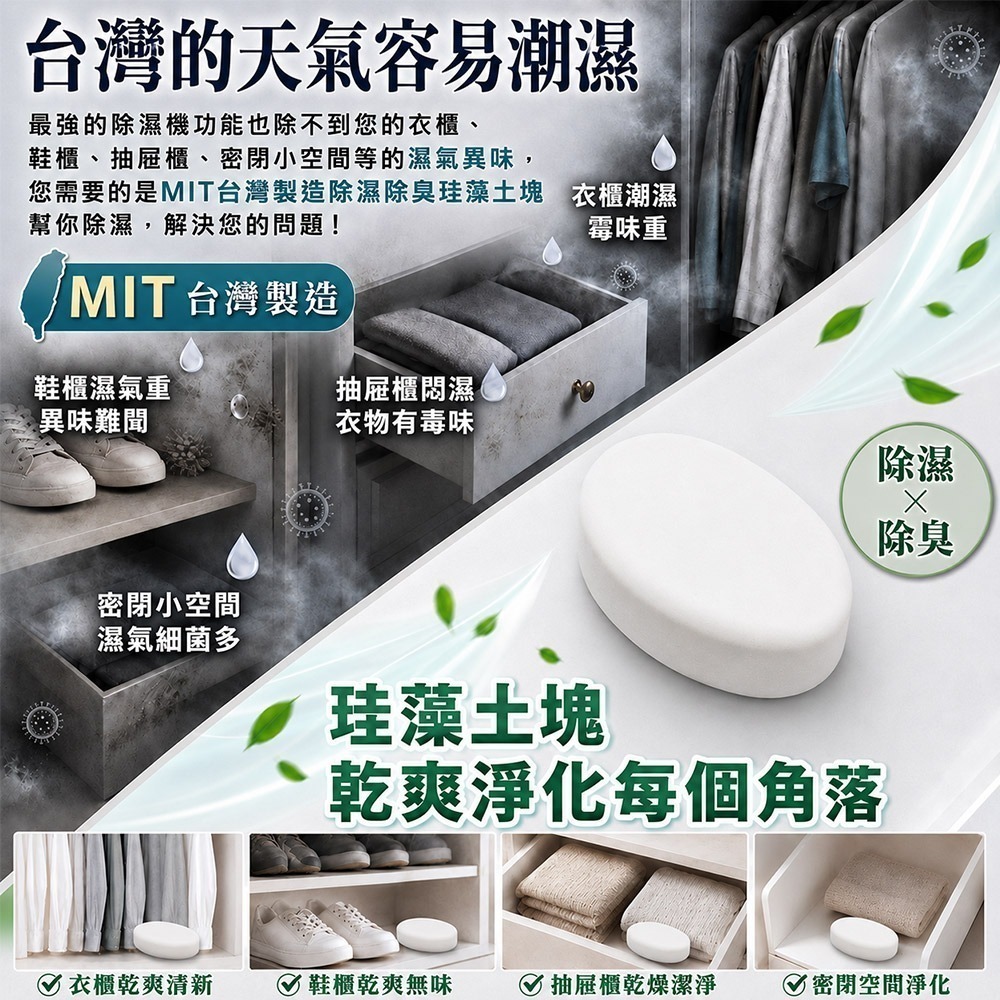 【限時購】【QIDINA】MIT 加大加厚珪藻土除濕除臭防霉塊(SGS認證不含石綿)-細節圖2