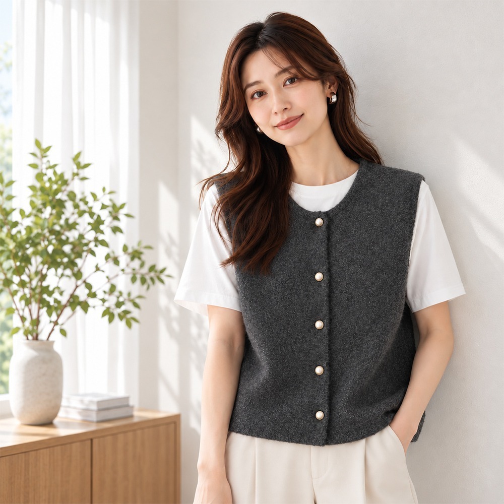 【QIDINA】日系秋冬柔軟保暖針織背心-A / 外搭背心外搭 馬甲背心女 針織外套 針織背心 毛衣外套 馬甲上衣-灰色