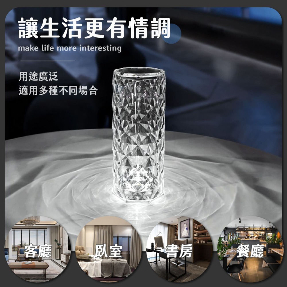 出貨快+免運🔥水晶玫瑰燈 玫瑰花燈 水晶檯燈 觸碰燈 玫瑰氣氛燈 鑽石小夜燈 16色RGB調色遙控檯燈-細節圖2