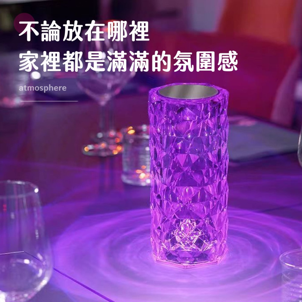 出貨快+免運🔥水晶玫瑰燈 玫瑰花燈 水晶檯燈 觸碰燈 玫瑰氣氛燈 鑽石小夜燈 16色RGB調色遙控檯燈-細節圖4