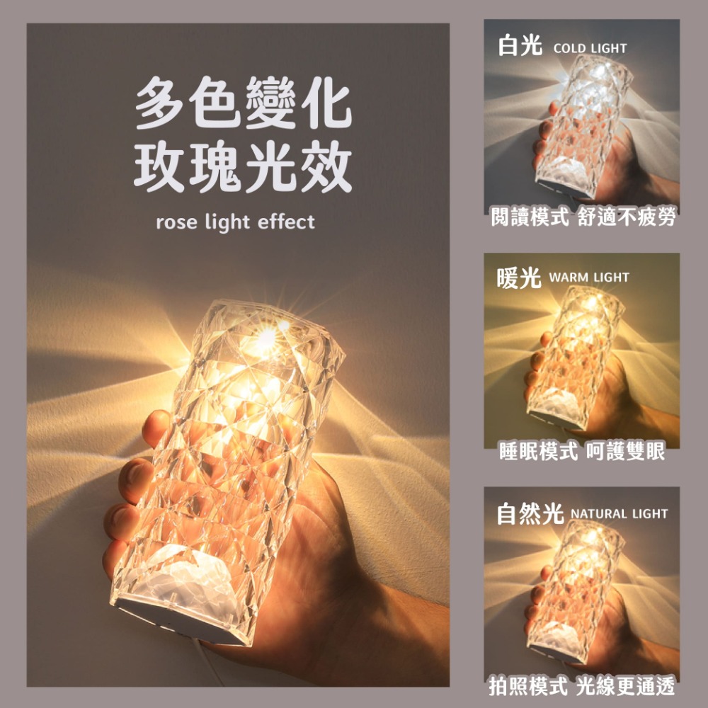 出貨快+免運🔥水晶玫瑰燈 玫瑰花燈 水晶檯燈 觸碰燈 玫瑰氣氛燈 鑽石小夜燈 16色RGB調色遙控檯燈-細節圖7